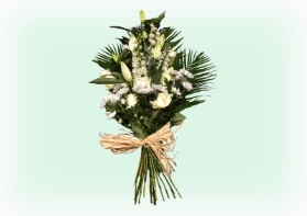 Hand Tied Spray   White and Foliage