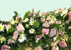 Natural Burial   Pink Rose centre spray casket top display